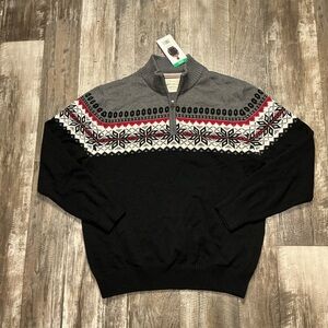 Weatherproof Men's Black and Gray Sweater with Nordic Pattern Size XL